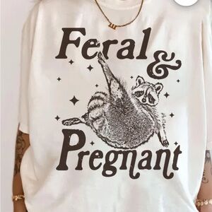 Feral and pregnant White Graphic Tee with Raccoon Print
